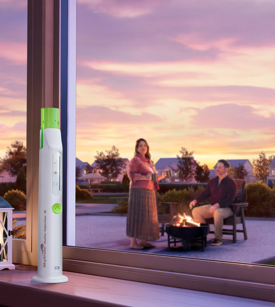 Auto Injector Nighttime adults beverage around firepit photo