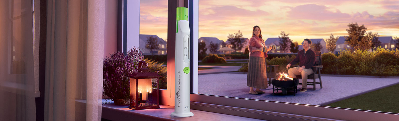 Auto Injector Nighttime adults beverage around firepit photo