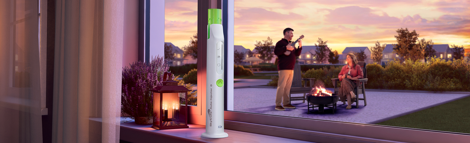 Auto Injector Nighttime adults music around firepit photo