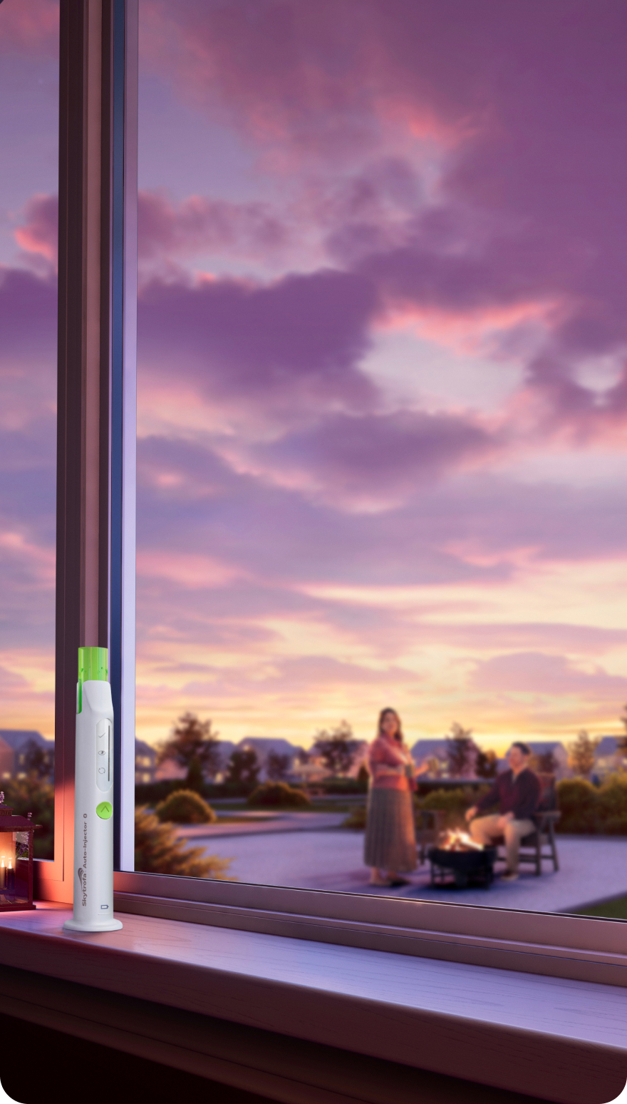 Auto Injector Nighttime adults beverage around firepit photo